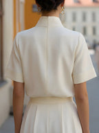Claire | Women’s Short Sleeve Blouse | Stand Collar Office Wear-Women Blouse-Pick NewYork