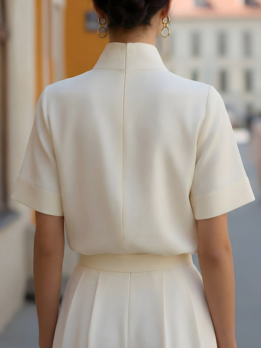 Claire | Women’s Short Sleeve Blouse | Stand Collar Office Wear-Women Blouse-Pick NewYork