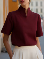 Claire | Women’s Short Sleeve Blouse | Stand Collar Office Wear-Women Blouse-Pick NewYork
