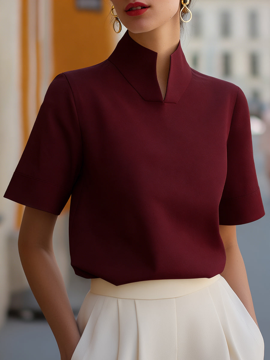 Claire | Women’s Short Sleeve Blouse | Stand Collar Office Wear-Women Blouse-Pick NewYork