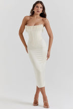 Colette | Women’s Strapless Midi Dress | Corset Fringe Wedding Guest-Women Dress-Pick NewYork
