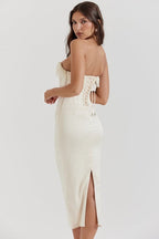 Colette | Women’s Strapless Midi Dress | Corset Fringe Wedding Guest-Women Dress-Pick NewYork