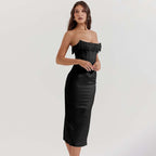Colette | Women’s Strapless Midi Dress | Corset Fringe Wedding Guest-Women Dress-Pick NewYork