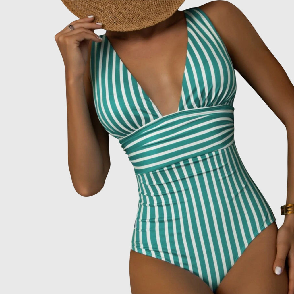 Florence | Women's Striped One Piece Swimsuit | V Neck-Women Swimsuit-Pick NewYork