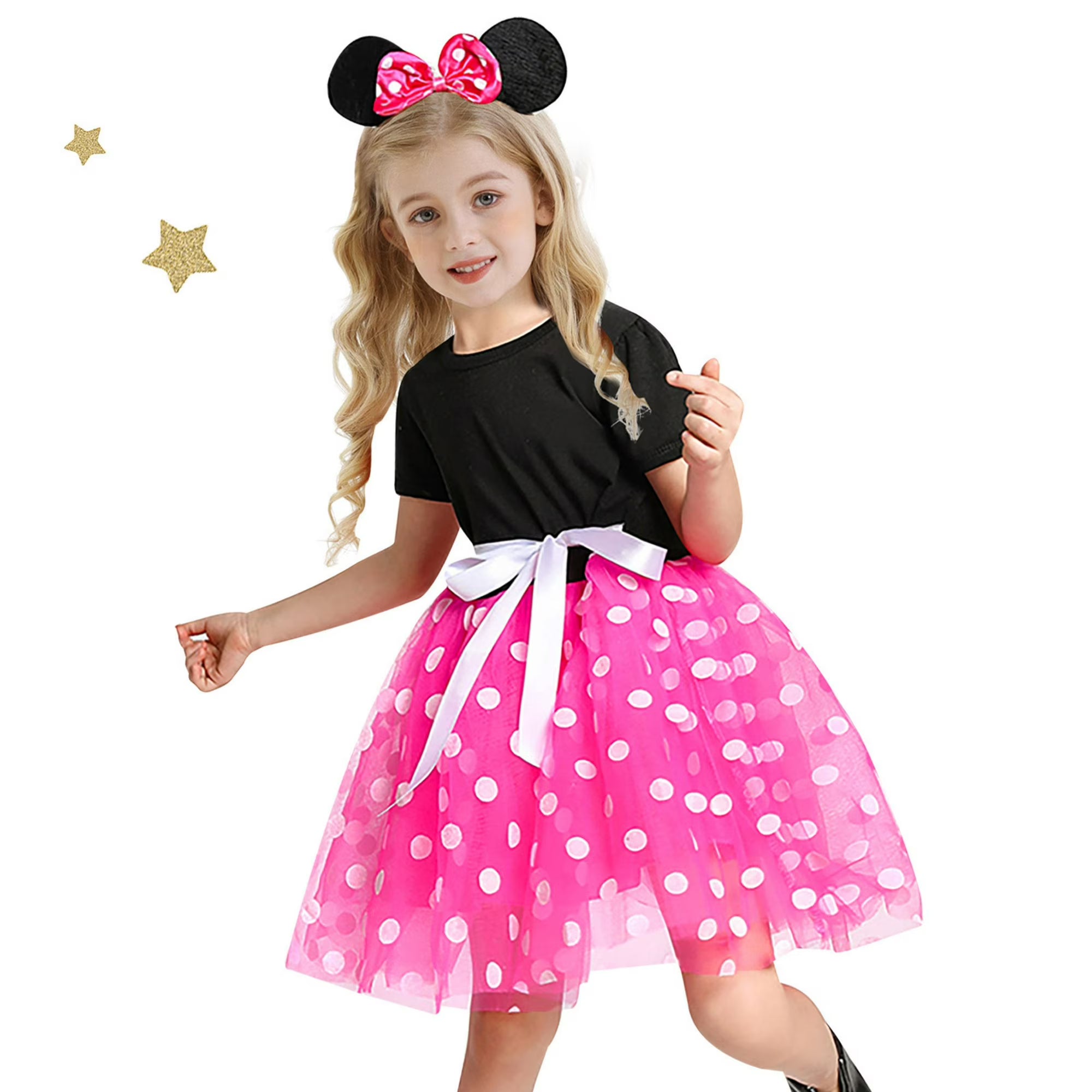 Daisy | Girls Polka Dot Costume Dress | Bow Waist Layered Skirt Fancy Dress Wear-Kids Costume-Pick NewYork