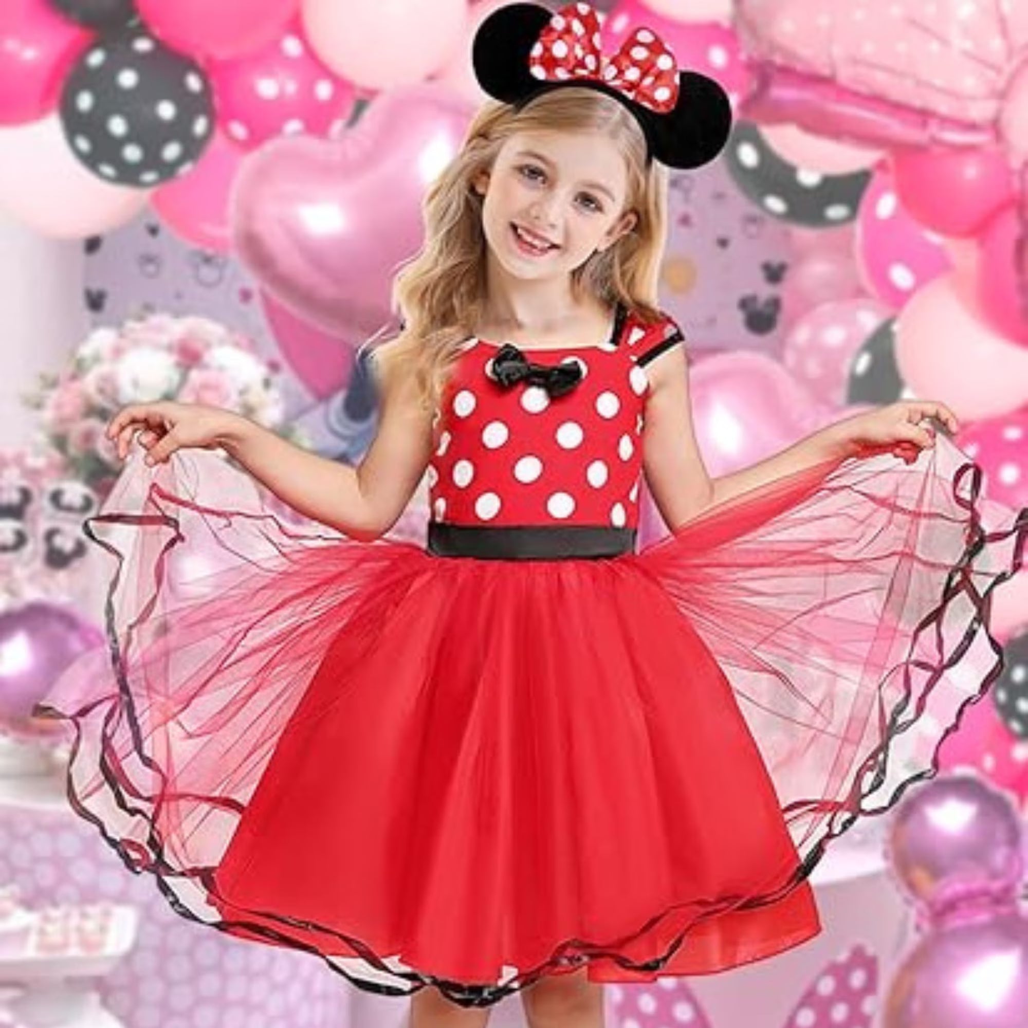 Daisy | Girls Polka Dot Costume Dress | Bow Waist Layered Skirt Fancy Dress Wear-Kids Costume-Pick NewYork