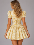 Daisy | Women's Floral Print Mini Dress | Puff Sleeve Keyhole-Women Dress-Pick NewYork