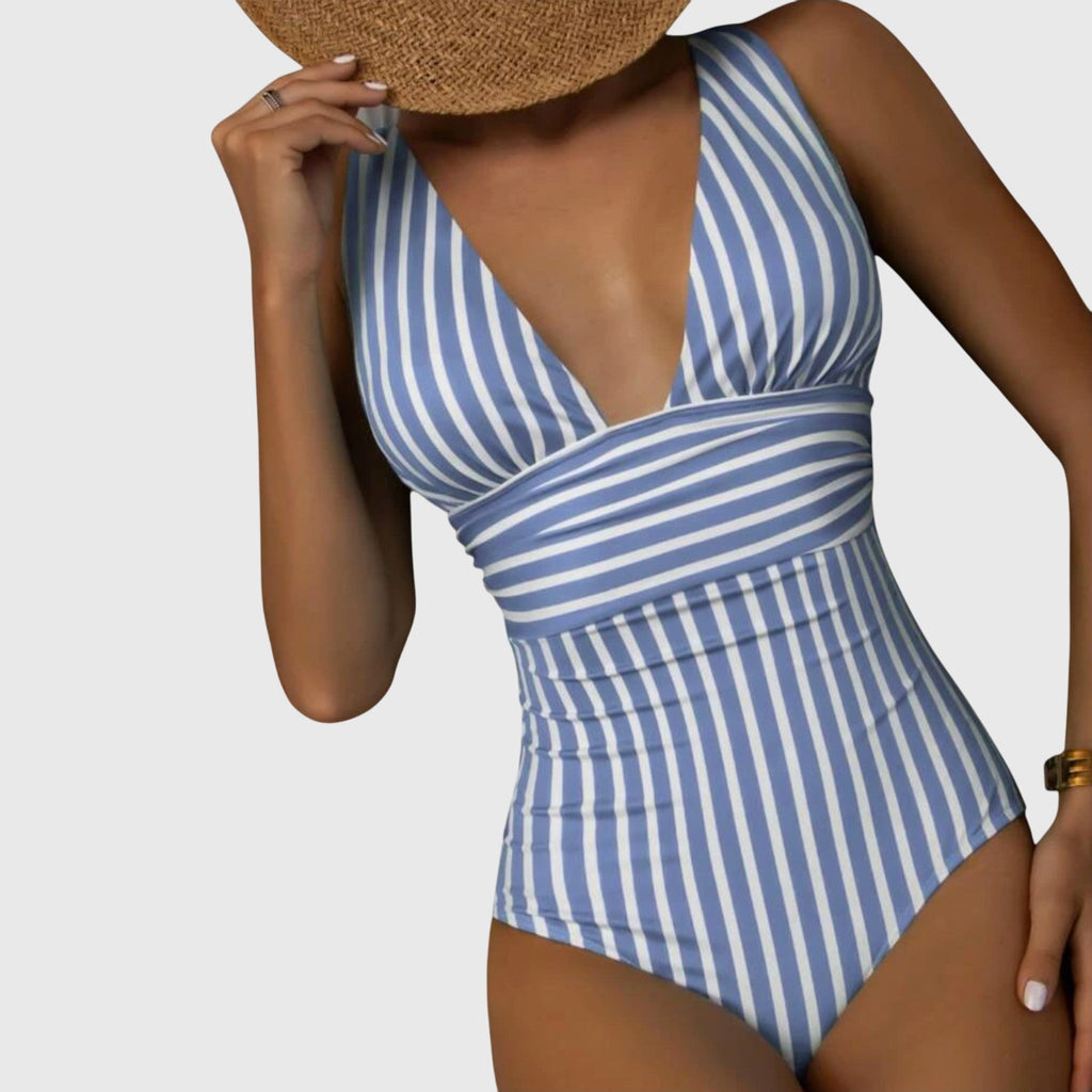 Florence | Women's Striped One Piece Swimsuit | V Neck-Women Swimsuit-Pick NewYork