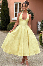 Madison | Women's Halter Midi Dress | Wedding Guest Style-Women Dress-Pick NewYork