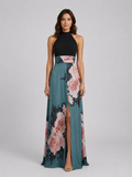 Elena | Women's Floral Print Maxi Dress | Halter Neck Front Slit-Women Dress-Pick NewYork