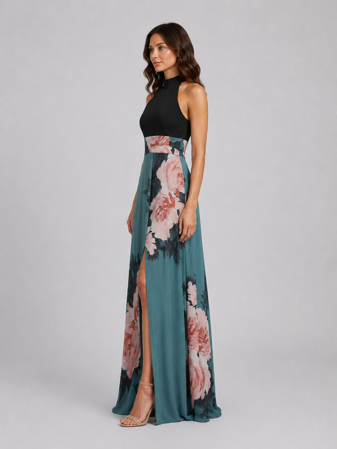 Elena | Women's Floral Print Maxi Dress | Halter Neck Front Slit-Women Dress-Pick NewYork
