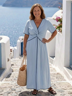 Elise | Women’s Twist Front Maxi Dress | V Neck Short Sleeve Coastal Vacation Dress-Women Dress-Pick NewYork