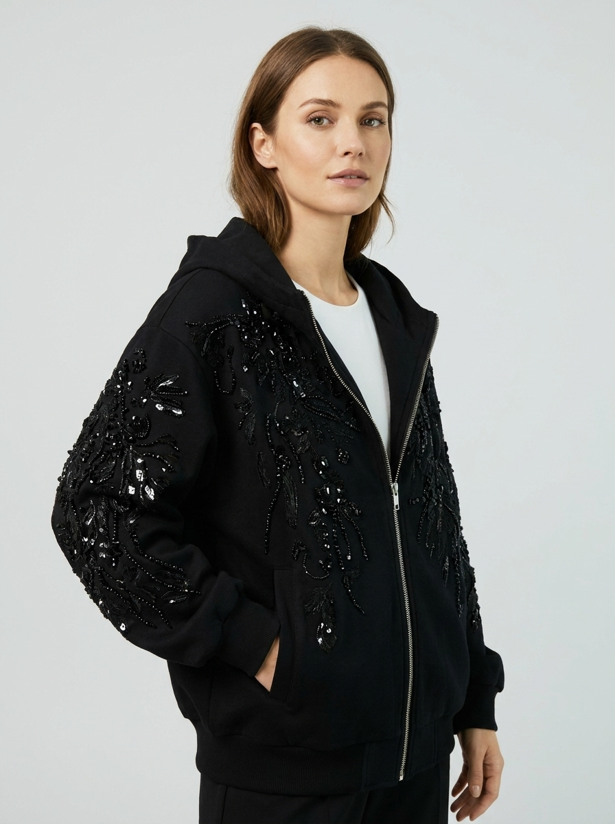 Emily | Women's Zip-Up Hoodie | Floral Embroidery-PNY