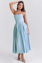 Estelle | Women’s Strapless Midi Dress | Pleated Skirt Wedding Guest-Women Dress-Pick NewYork