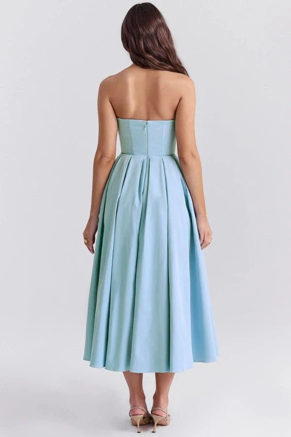 Estelle | Women’s Strapless Midi Dress | Pleated Skirt Wedding Guest-Women Dress-Pick NewYork