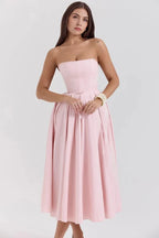 Estelle | Women’s Strapless Midi Dress | Pleated Skirt Wedding Guest-Women Dress-Pick NewYork