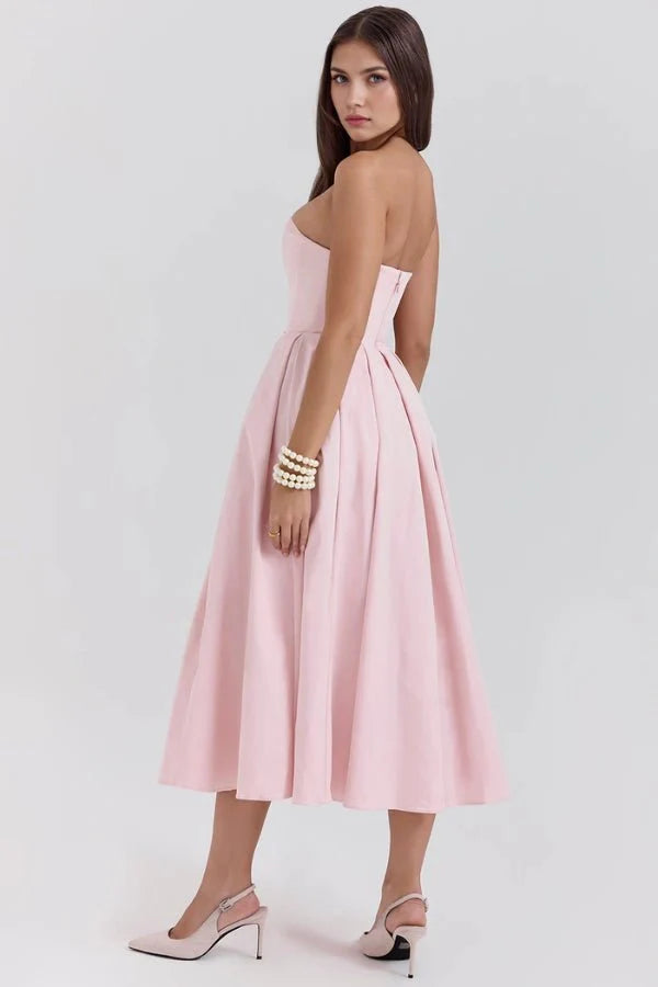 Estelle | Women’s Strapless Midi Dress | Pleated Skirt Wedding Guest-Women Dress-Pick NewYork