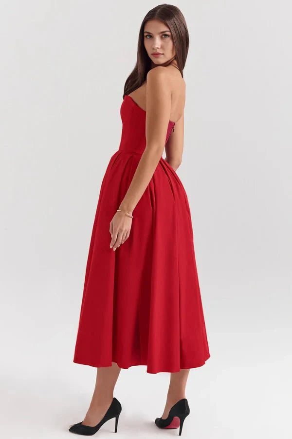 Estelle | Women’s Strapless Midi Dress | Pleated Skirt Wedding Guest-Women Dress-Pick NewYork