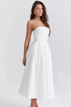 Estelle | Women’s Strapless Midi Dress | Pleated Skirt Wedding Guest-Women Dress-Pick NewYork