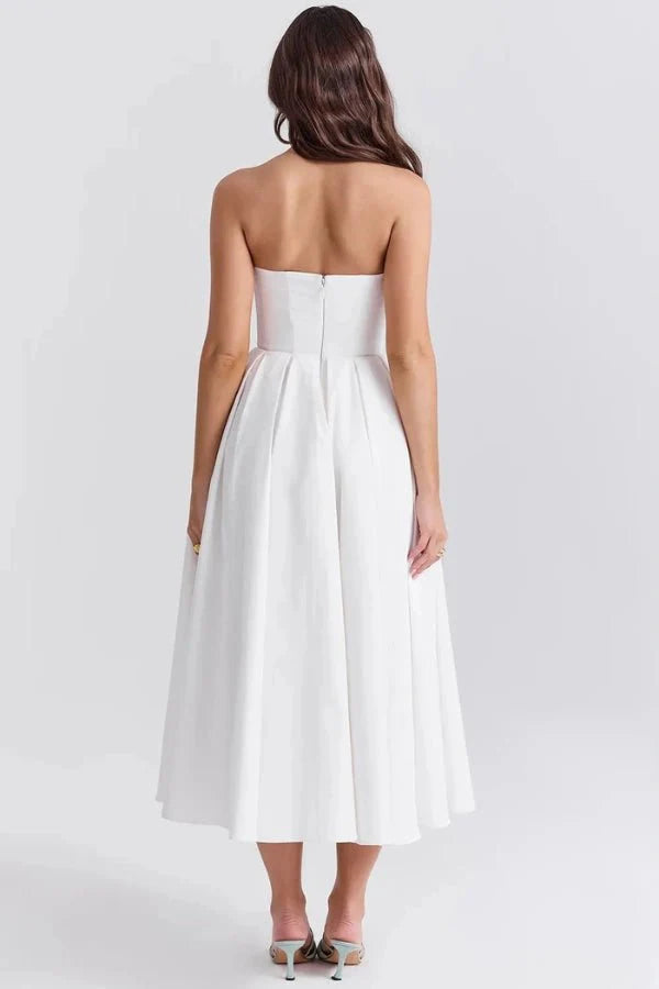 Estelle | Women’s Strapless Midi Dress | Pleated Skirt Wedding Guest-Women Dress-Pick NewYork
