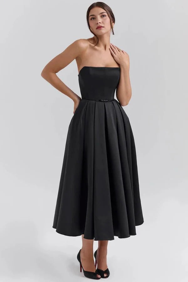 Estelle | Women’s Strapless Midi Dress | Pleated Skirt Wedding Guest-Women Dress-Pick NewYork