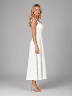 Evelyn | Women's Floral Textured Midi Dress | Square Neck A Line-Women Dress-Pick NewYork