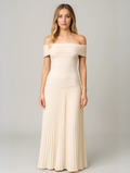 Everly | Women’s Off Shoulder Pleated Maxi Dress | Foldover Neckline Floor Length Wedding Guest-Women Dress-Pick NewYork