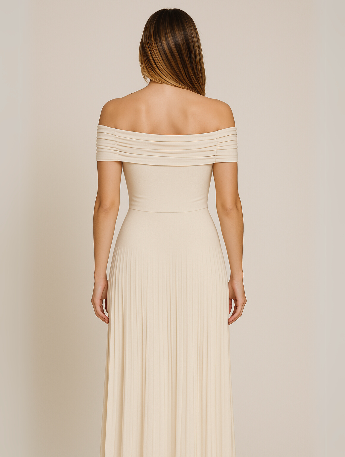 Everly | Women’s Off Shoulder Pleated Maxi Dress | Foldover Neckline Floor Length Wedding Guest-Women Dress-Pick NewYork