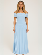 Everly | Women’s Off Shoulder Pleated Maxi Dress | Foldover Neckline Floor Length Wedding Guest-Women Dress-Pick NewYork