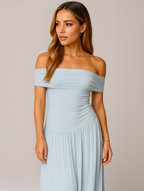 Everly | Women’s Off Shoulder Pleated Maxi Dress | Foldover Neckline Floor Length Wedding Guest-Women Dress-Pick NewYork