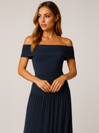 Everly | Women’s Off Shoulder Pleated Maxi Dress | Foldover Neckline Floor Length Wedding Guest-Women Dress-Pick NewYork