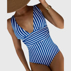 Florence | Women's Striped One Piece Swimsuit | V Neck-Women Swimsuit-Pick NewYork