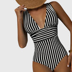 Florence | Women's Striped One Piece Swimsuit | V Neck-Women Swimsuit-Pick NewYork