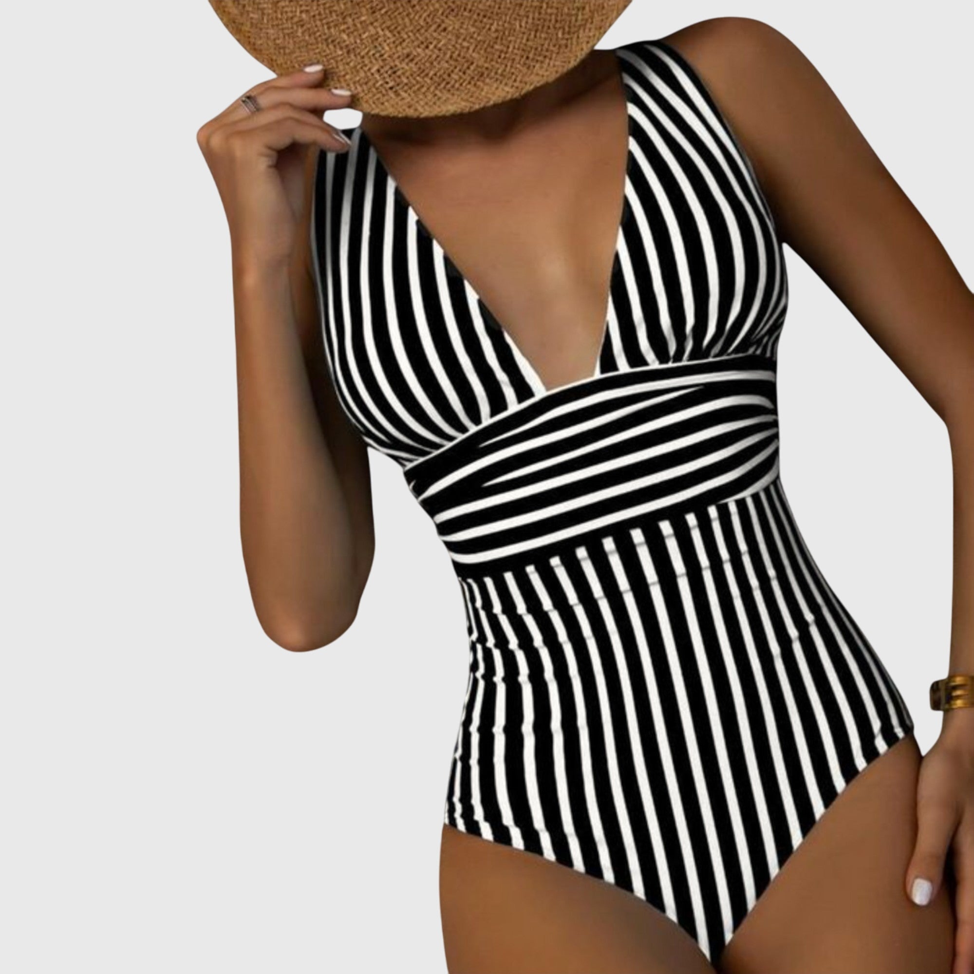 Florence | Women's Striped One Piece Swimsuit | V Neck-Women Swimsuit-Pick NewYork