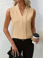 Emily | Women's Sleeveless Blouse | Pleated V Neck-Women Blouse-Pick NewYork