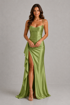 Genevieve | Women's Satin Maxi Dress | High Slit Wedding Guest Dress-Women Dress-Pick NewYork