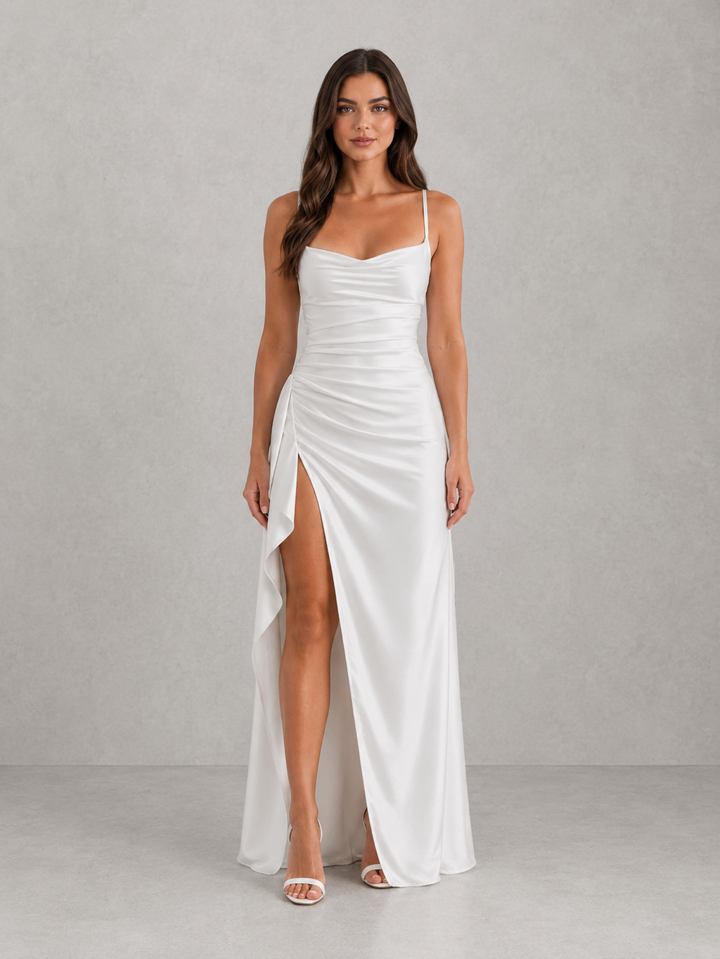 Genevieve | Women's Satin Maxi Dress | High Slit Wedding Guest Dress-Women Dress-Pick NewYork
