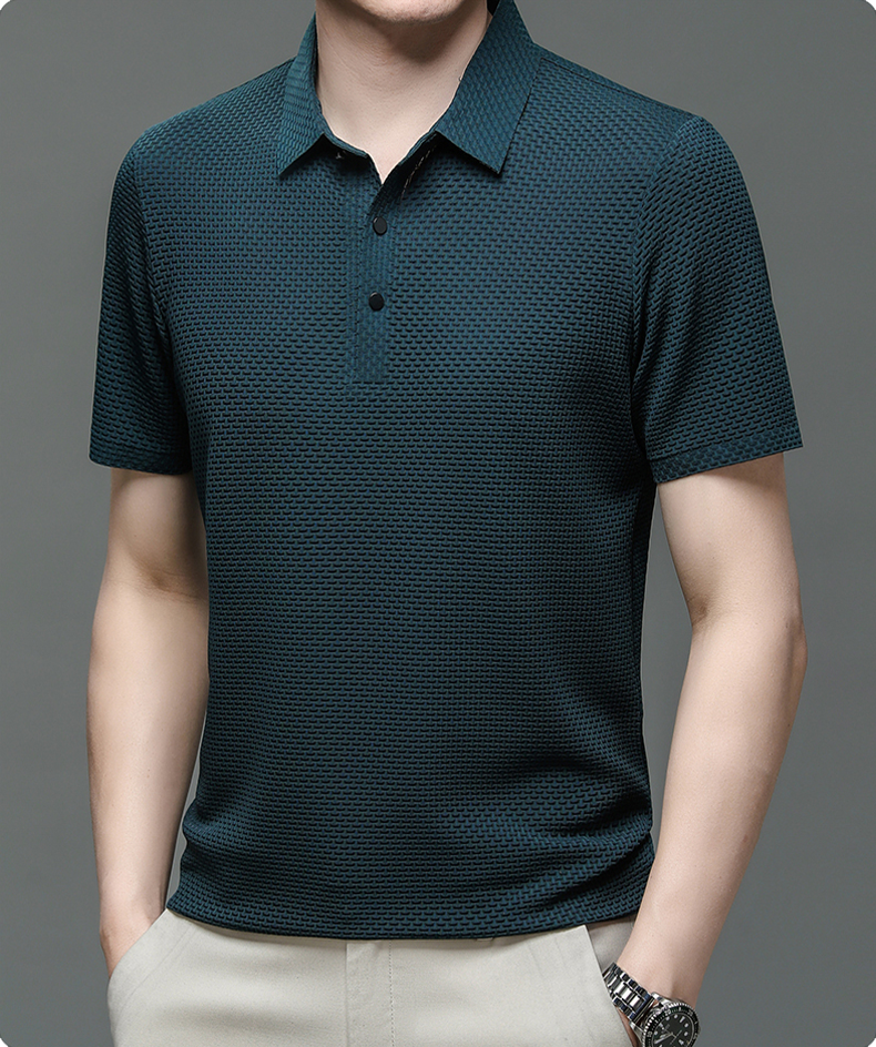 Grayson | Men’s Textured Polo Shirt | Short Sleeve Button Placket Casual Wear-Men Polo-Pick NewYork