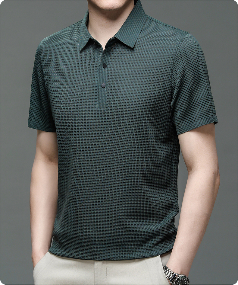 Grayson | Men’s Textured Polo Shirt | Short Sleeve Button Placket Casual Wear-Men Polo-Pick NewYork