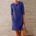 Harper | Women's Button Front Shift Dress | Three Quarter Sleeve Pockets-Women Dress-Pick NewYork