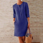 Harper | Women's Button Front Shift Dress | Three Quarter Sleeve Pockets-Women Dress-Pick NewYork