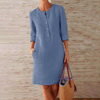 Harper | Women's Button Front Shift Dress | Three Quarter Sleeve Pockets-Women Dress-Pick NewYork