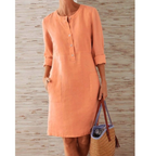 Harper | Women's Button Front Shift Dress | Three Quarter Sleeve Pockets-Women Dress-Pick NewYork