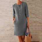 Harper | Women's Button Front Shift Dress | Three Quarter Sleeve Pockets-Women Dress-Pick NewYork