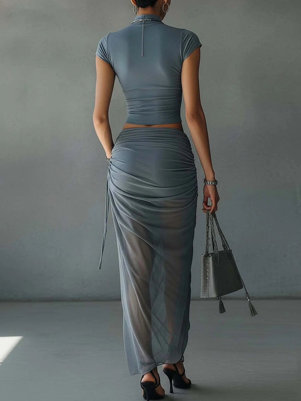 Harper | Women's Ruched Two Piece Set | High Neck Draped Skirt-Women Outfit Set-Pick NewYork