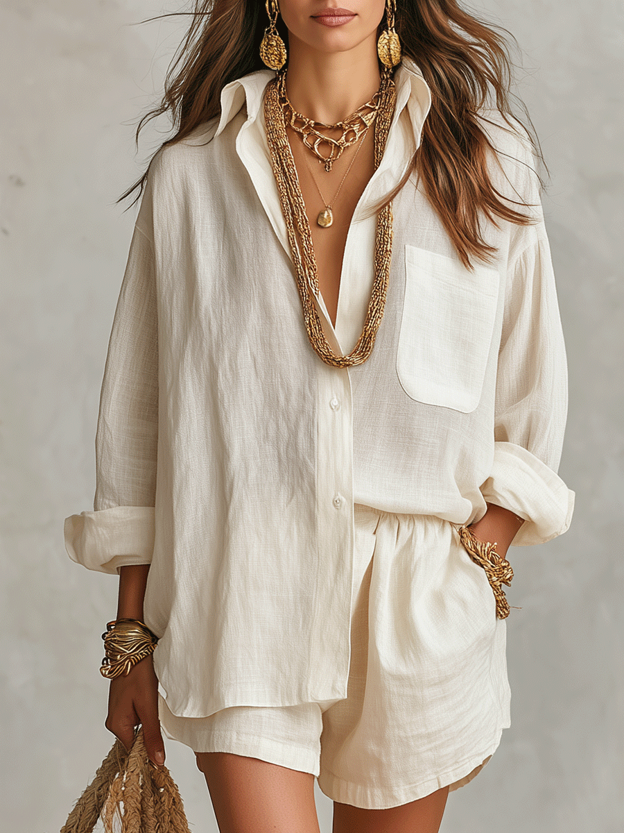 Harper | Women’s Shirt And Shorts Set | Button Front Vacation Outfit-Women Outfit Set-Pick NewYork