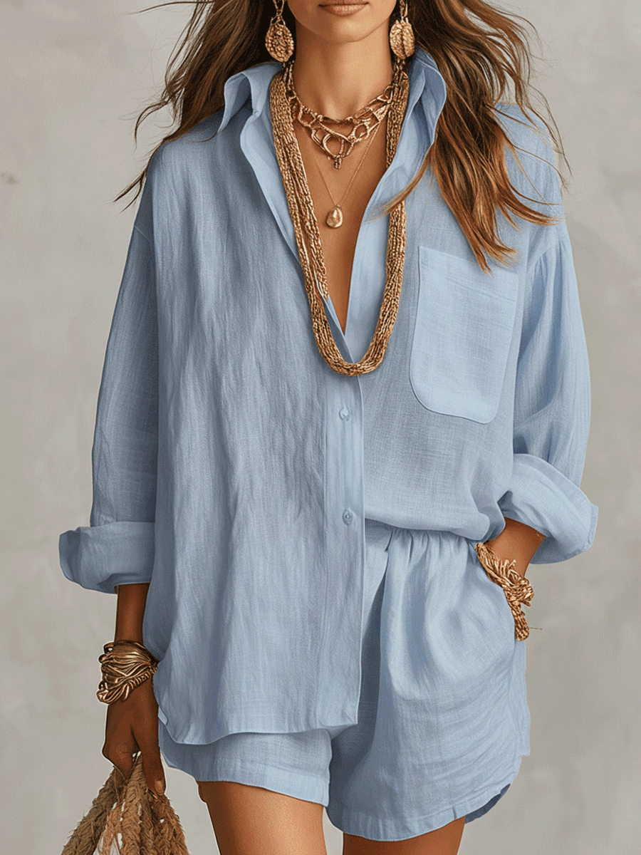 Harper | Women’s Shirt And Shorts Set | Button Front Vacation Outfit-Women Outfit Set-Pick NewYork