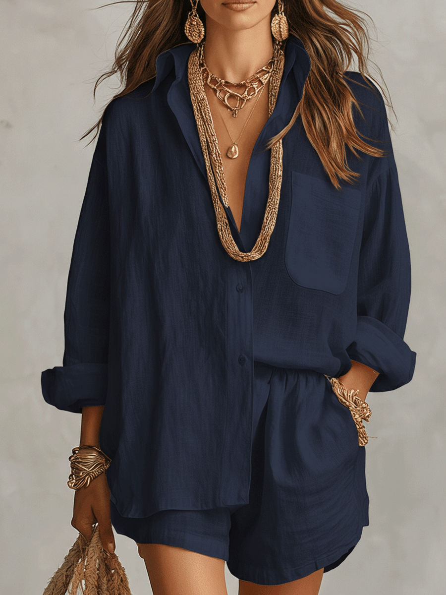 Harper | Women’s Shirt And Shorts Set | Button Front Vacation Outfit-Women Outfit Set-Pick NewYork
