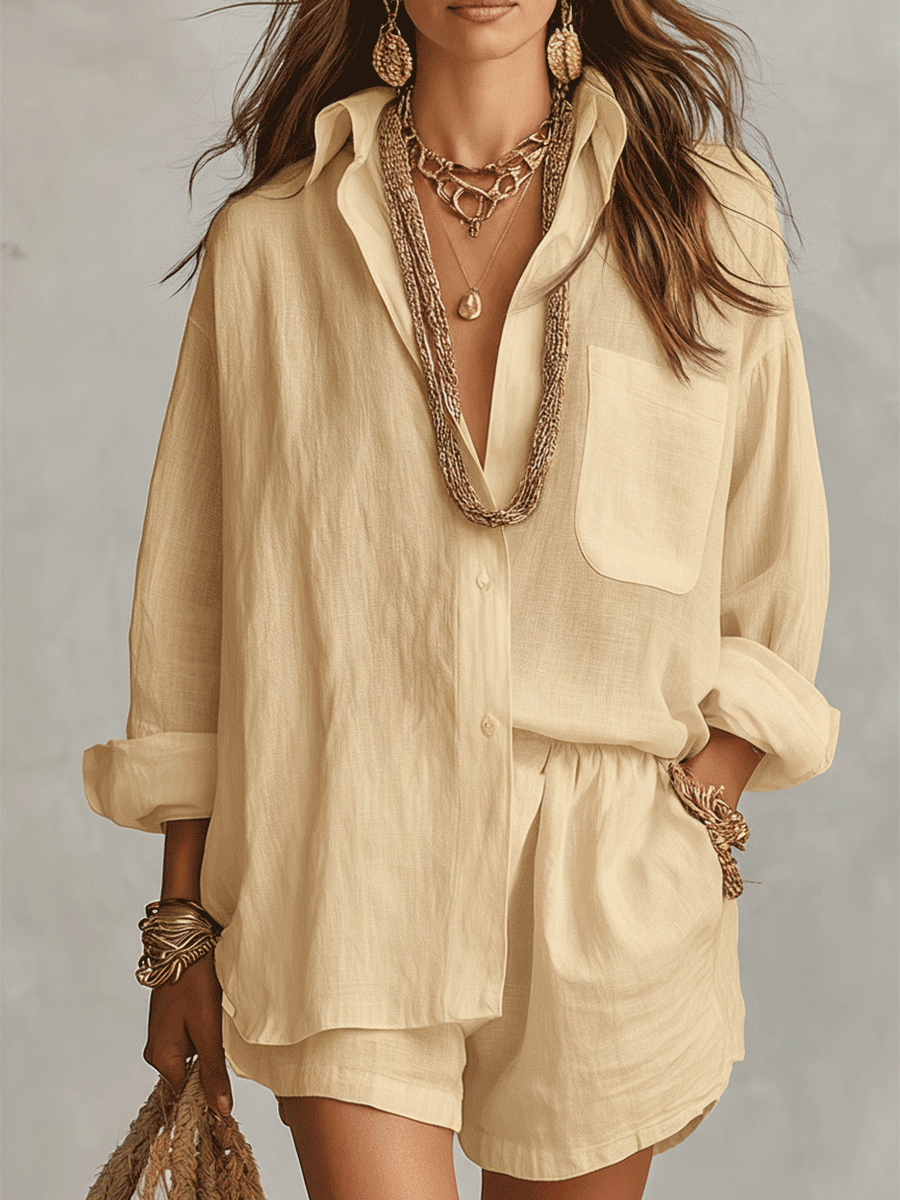 Harper | Women’s Shirt And Shorts Set | Button Front Vacation Outfit-Women Outfit Set-Pick NewYork