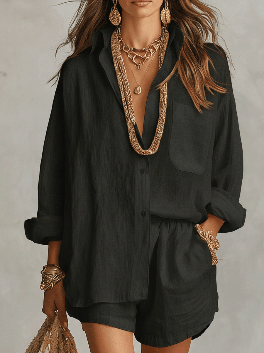 Harper | Women’s Shirt And Shorts Set | Button Front Vacation Outfit-Women Outfit Set-Pick NewYork